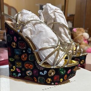 Charlotte Olympia Multicolor Gem Wedge Sandals